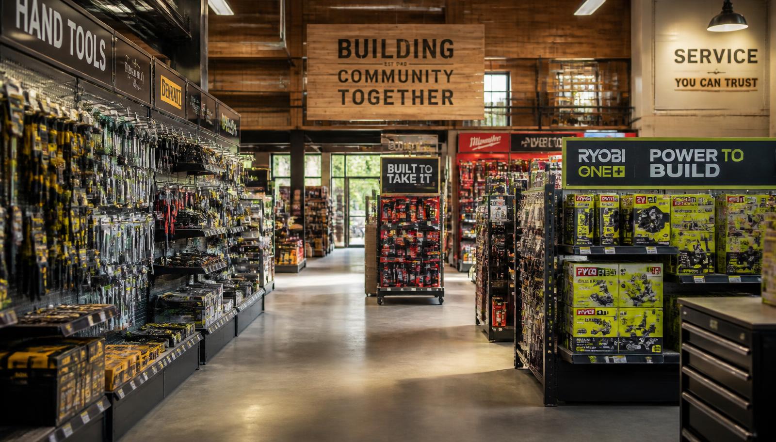 Hardware store aisle full of tools